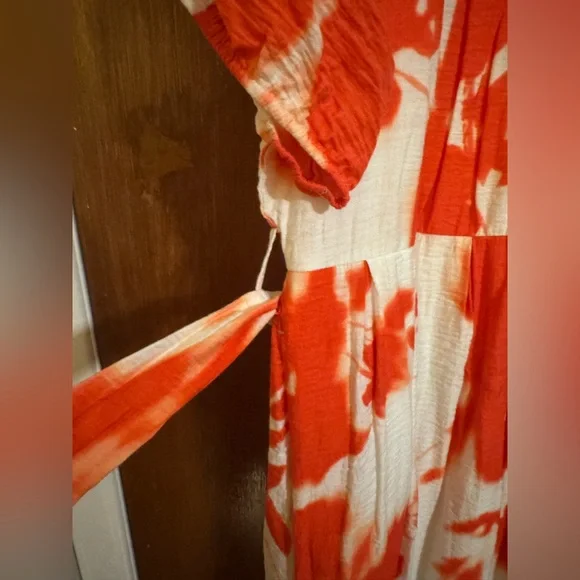 Simply Vera Vera Wang Orange and White Floral Maxi Dress with pockets - Picture 3 of 6